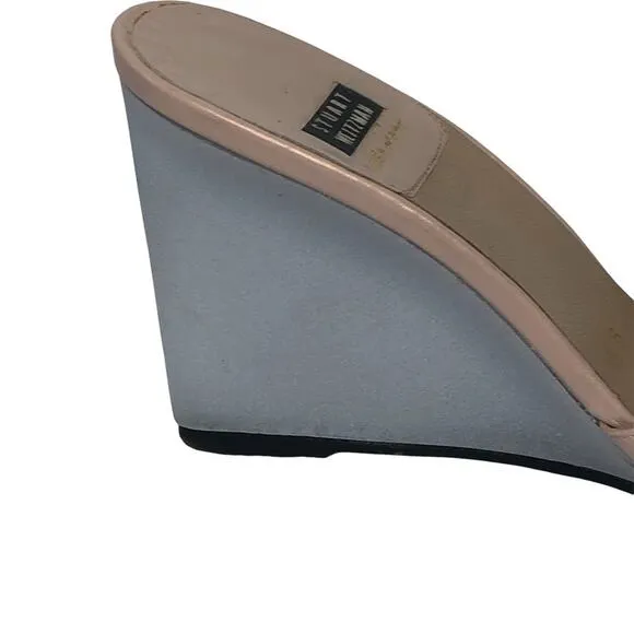 Stuart Weitzman Pink and Grey Leather Wedge Open Toe Mule Sandals size 7.5