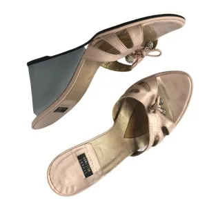 Stuart Weitzman Pink and Grey Leather Wedge Open Toe Mule Sandals size 7.5