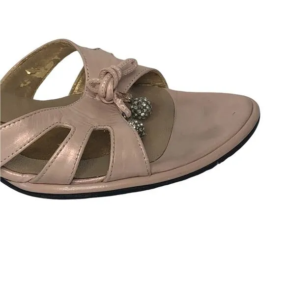 Stuart Weitzman Pink and Grey Leather Wedge Open Toe Mule Sandals size 7.5
