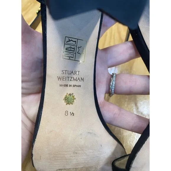 Stuart Weitzman Platform Sandals Women 8.5 Black Suede Ankle Strap Partywear B65