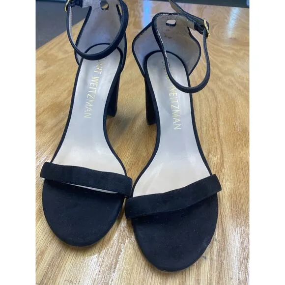 Stuart Weitzman Platform Sandals Women 8.5 Black Suede Ankle Strap Partywear B65