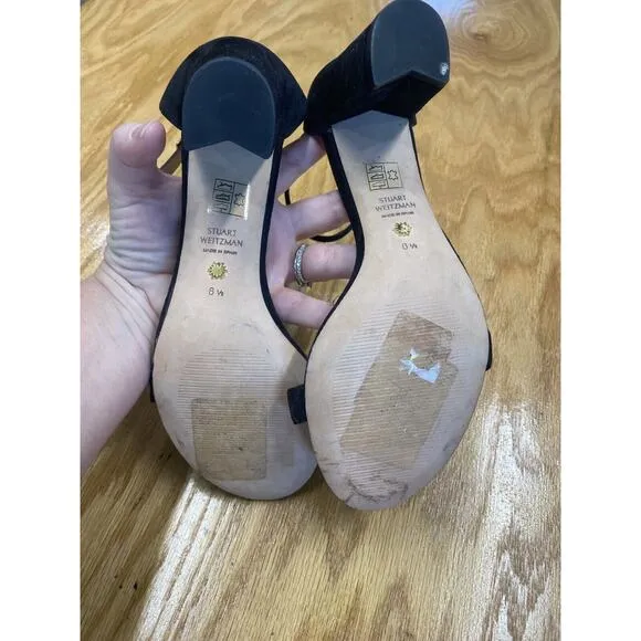 Stuart Weitzman Platform Sandals Women 8.5 Black Suede Ankle Strap Partywear B65