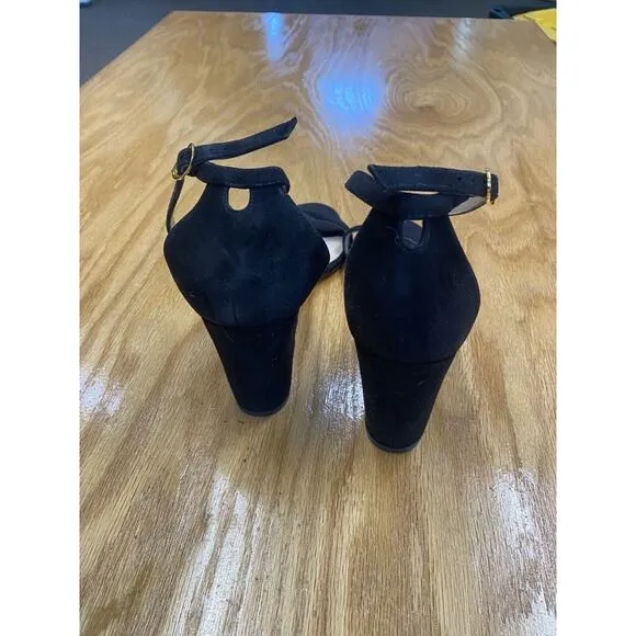 Stuart Weitzman Platform Sandals Women 8.5 Black Suede Ankle Strap Partywear B65