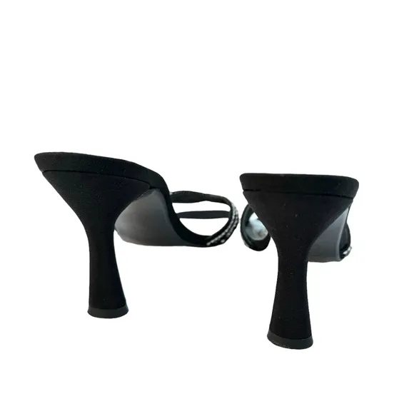 Stuart Weitzman Rhinestone Sandals Strappy Black Satin Evening Heels Women’s