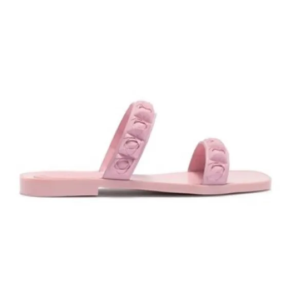 Stuart Weitzman rosita pink rubber rose flat slide sandals