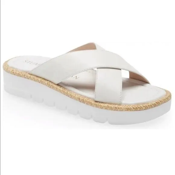 Stuart Weitzman Roza Platform Sandals White Leather Square Toe Size 8.5 $250