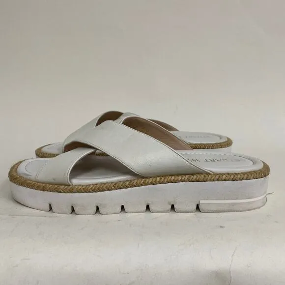 Stuart Weitzman Roza Platform Sandals White Leather Square Toe Size 8.5 $250
