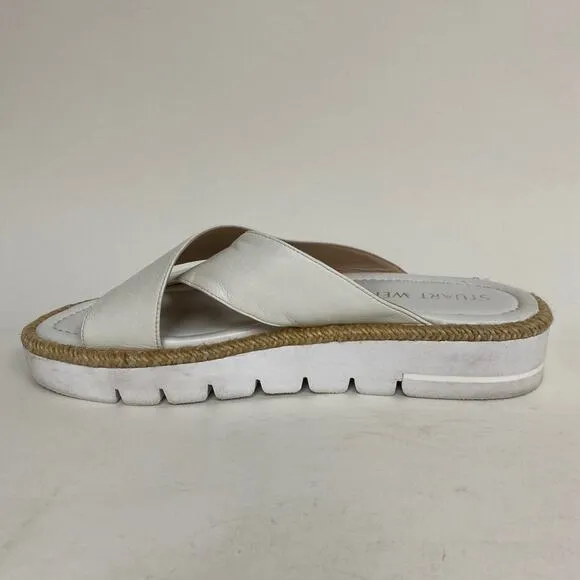 Stuart Weitzman Roza Platform Sandals White Leather Square Toe Size 8.5 $250