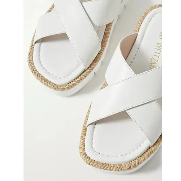 Stuart Weitzman Roza Platform Sandals White Leather Square Toe Size 8.5 $250