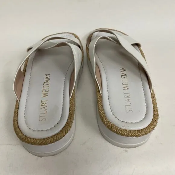 Stuart Weitzman Roza Platform Sandals White Leather Square Toe Size 8.5 $250