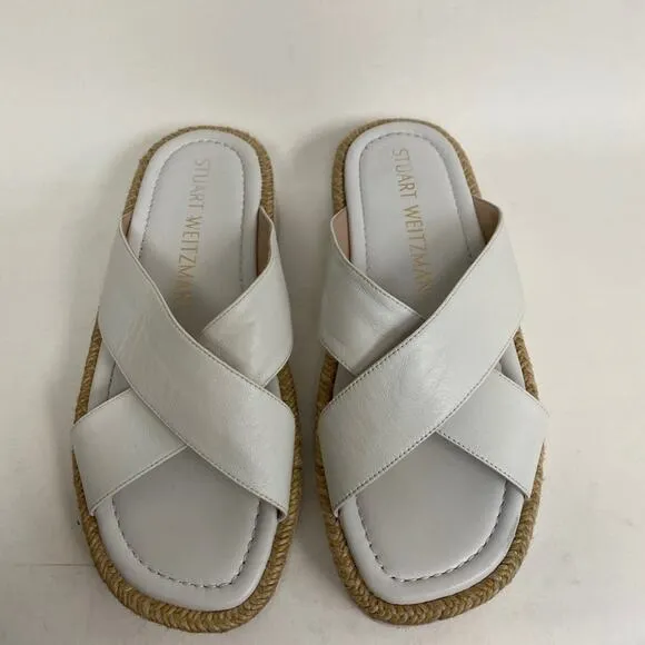 Stuart Weitzman Roza Platform Sandals White Leather Square Toe Size 8.5 $250