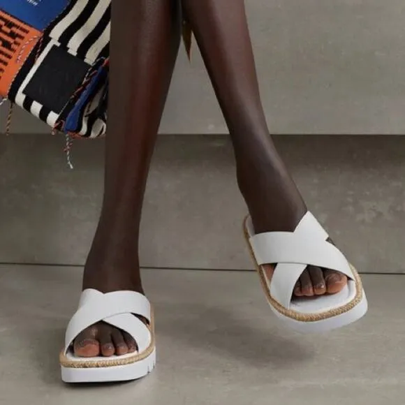 Stuart Weitzman Roza Platform Sandals White Leather Square Toe Size 8.5 $250