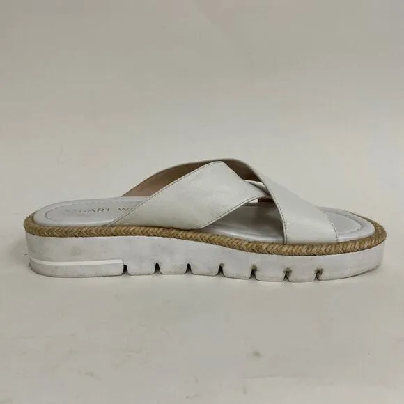 Stuart Weitzman Roza Platform Sandals White Leather Square Toe Size 8.5 $250