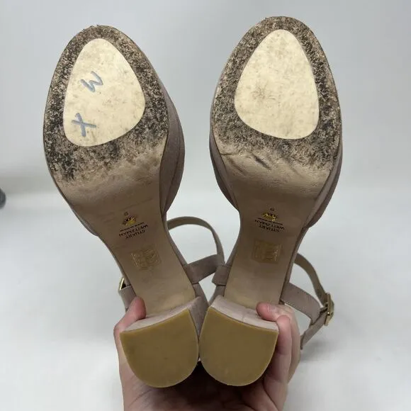 Stuart Weitzman Ryder 95 Platform Sandals Pink Suede High Heels Women’s Size 9