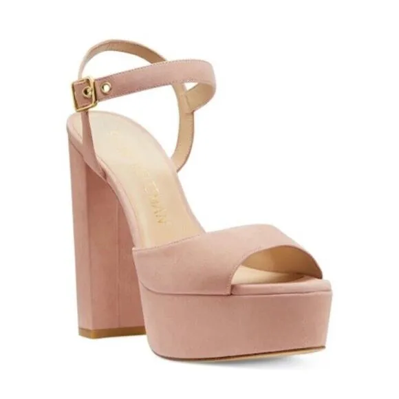 Stuart Weitzman Ryder 95 Platform Sandals Pink Suede High Heels Women’s Size 9