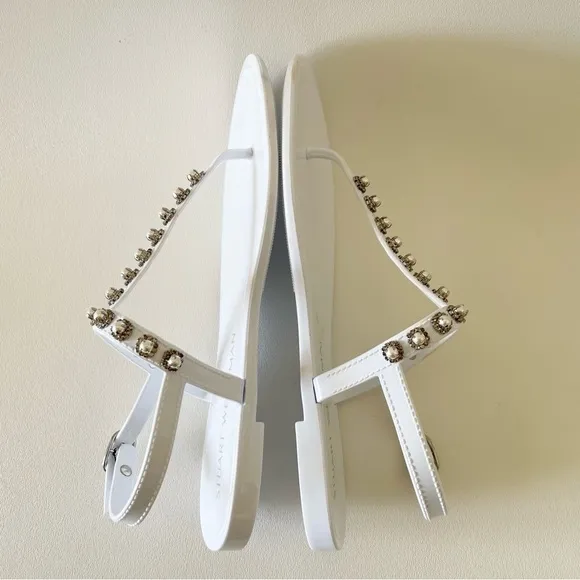 Stuart Weitzman Sandals Crystal Pearls Embellished Jelly Slingback Casual White