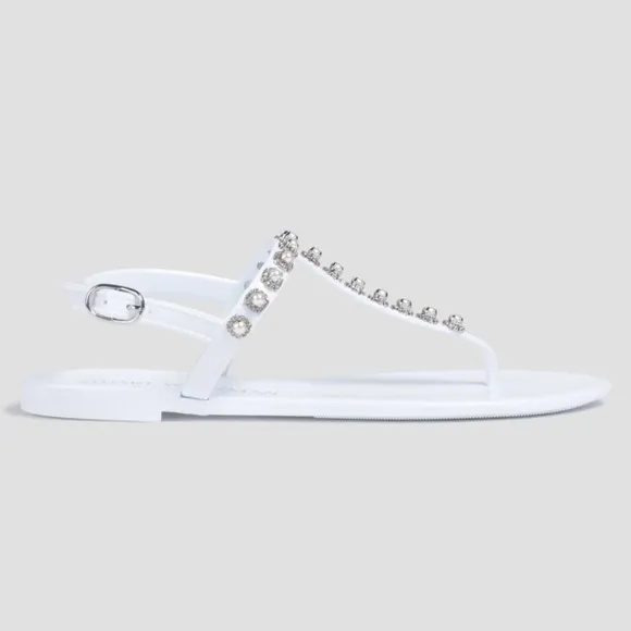 Stuart Weitzman Sandals Crystal Pearls Embellished Jelly Slingback Casual White