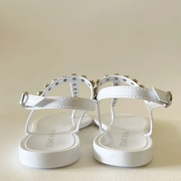 Stuart Weitzman Sandals Crystal Pearls Embellished Jelly Slingback Casual White