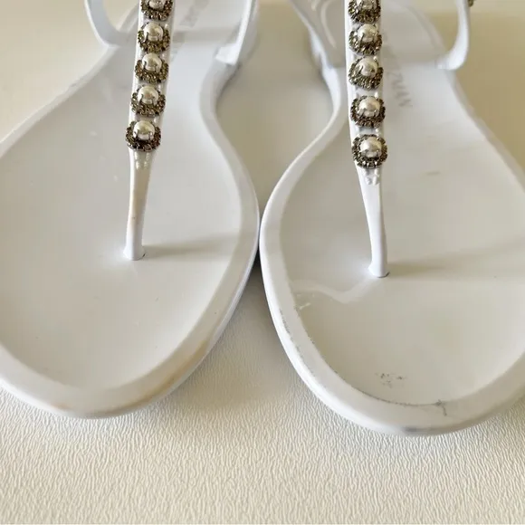 Stuart Weitzman Sandals Crystal Pearls Embellished Jelly Slingback Casual White