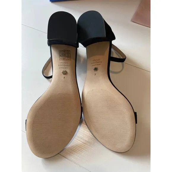Stuart Weitzman Simple Black Suede Sandals Block Heels Size 7