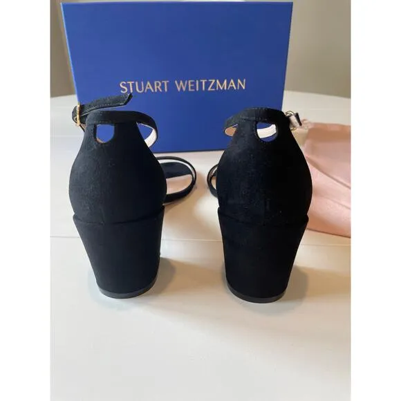 Stuart Weitzman Simple Black Suede Sandals Block Heels Size 7