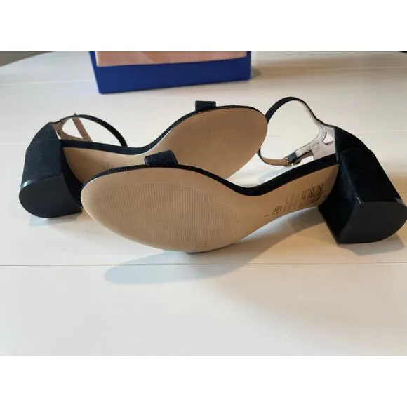 Stuart Weitzman Simple Black Suede Sandals Block Heels Size 7