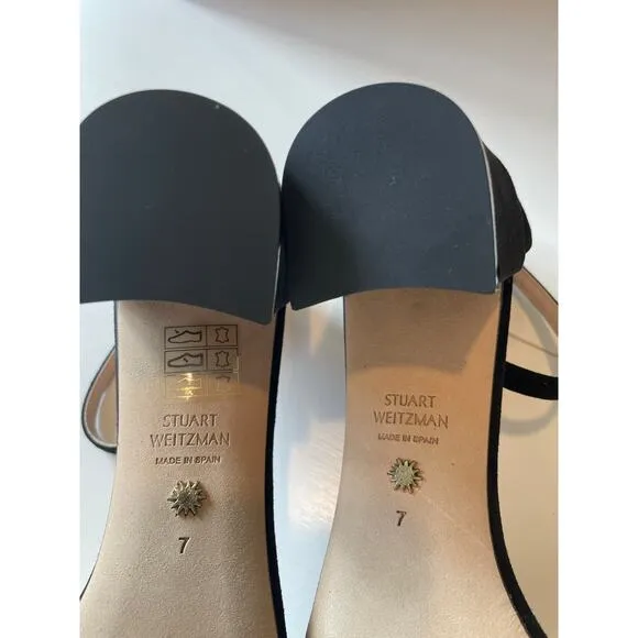Stuart Weitzman Simple Black Suede Sandals Block Heels Size 7