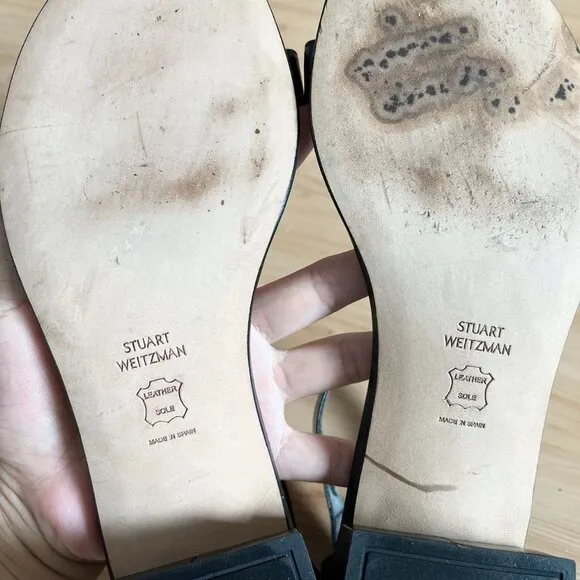 STUART WEITZMAN Simple II Block Heel Leather Sandals Size 9.0 US
