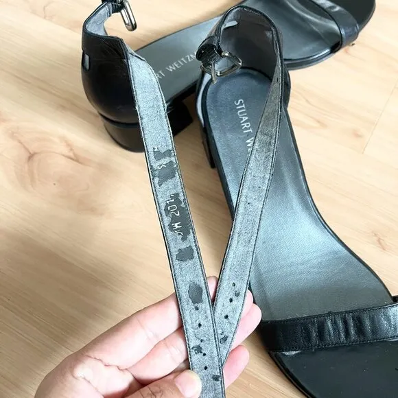 STUART WEITZMAN Simple II Block Heel Leather Sandals Size 9.0 US
