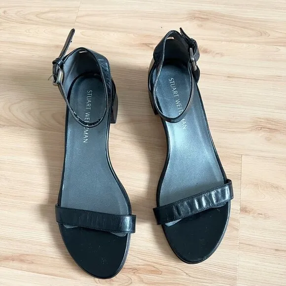 STUART WEITZMAN Simple II Block Heel Leather Sandals Size 9.0 US