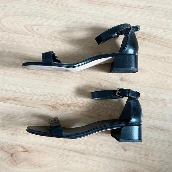 STUART WEITZMAN Simple II Block Heel Leather Sandals Size 9.0 US