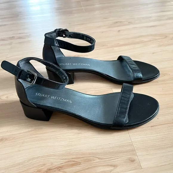 STUART WEITZMAN Simple II Block Heel Leather Sandals Size 9.0 US
