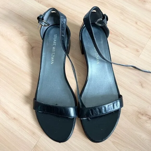 STUART WEITZMAN Simple II Block Heel Leather Sandals Size 9.0 US