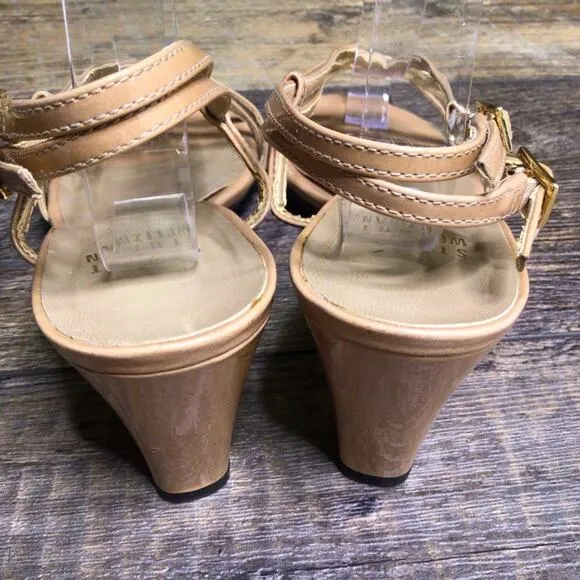 Stuart Weitzman Strappy Wedge Sandals Tan Size 6.5