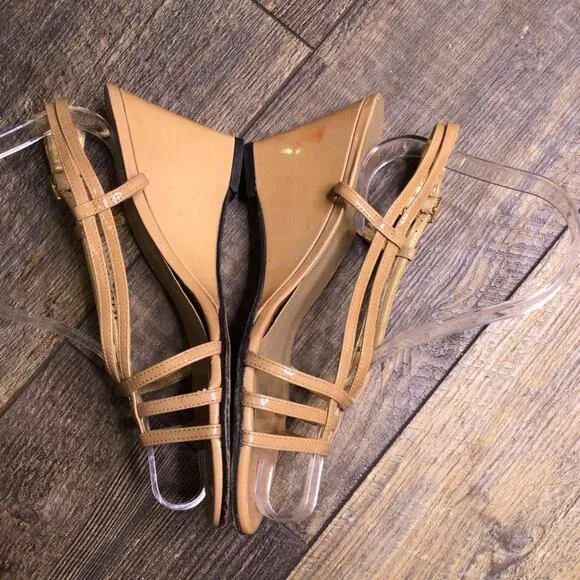 Stuart Weitzman Strappy Wedge Sandals Tan Size 6.5