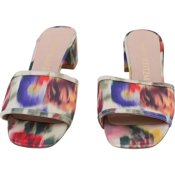 Stuart Weitzman TIA 85 Flareblock Slide Watercolor Women's Sandals Sz 6.5B