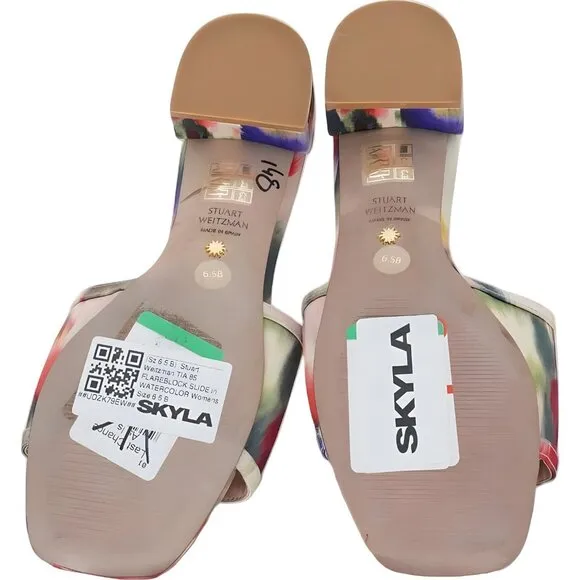 Stuart Weitzman TIA 85 Flareblock Slide Watercolor Women's Sandals Sz 6.5B