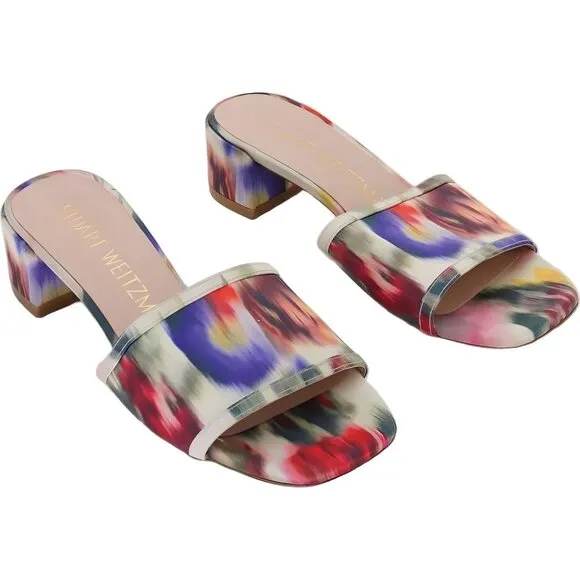 Stuart Weitzman TIA 85 Flareblock Slide Watercolor Women's Sandals Sz 6.5B
