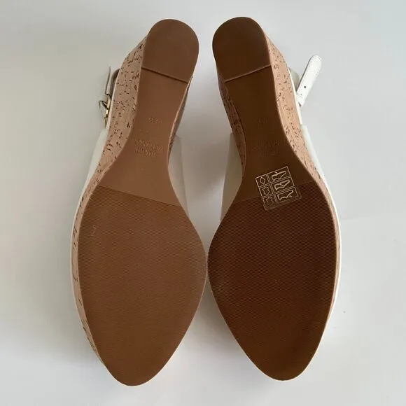 Stuart Weitzman Wedge 8.5M Beige Leather Rinna Peep-toe Sling Back Sandals