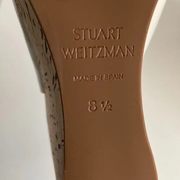 Stuart Weitzman Wedge 8.5M Beige Leather Rinna Peep-toe Sling Back Sandals
