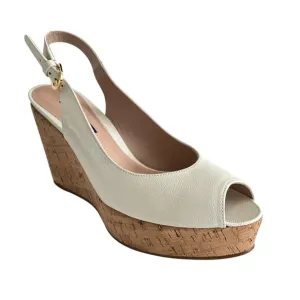 Stuart Weitzman Wedge 8.5M Beige Leather Rinna Peep-toe Sling Back Sandals