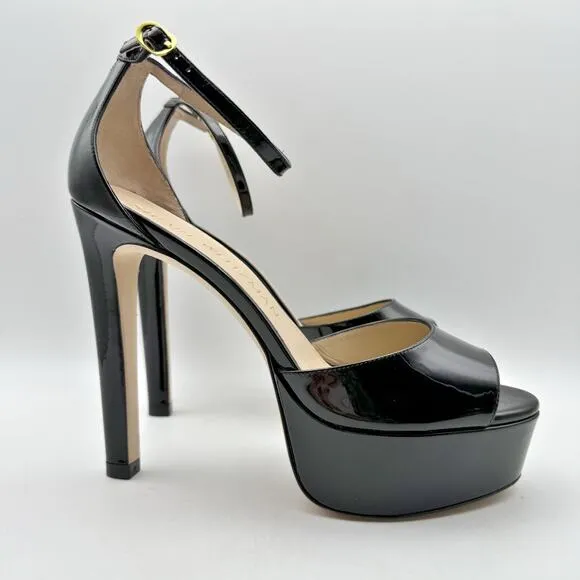 Stuart Weitzman Womens Discopatform Heeled Sandal US 11B Black Patent NIB