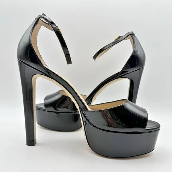 Stuart Weitzman Womens Discopatform Heeled Sandal US 11B Black Patent NIB