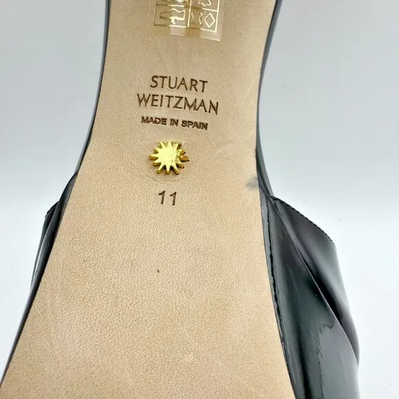 Stuart Weitzman Womens Discopatform Heeled Sandal US 11B Black Patent NIB