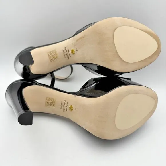 Stuart Weitzman Womens Discopatform Heeled Sandal US 11B Black Patent NIB