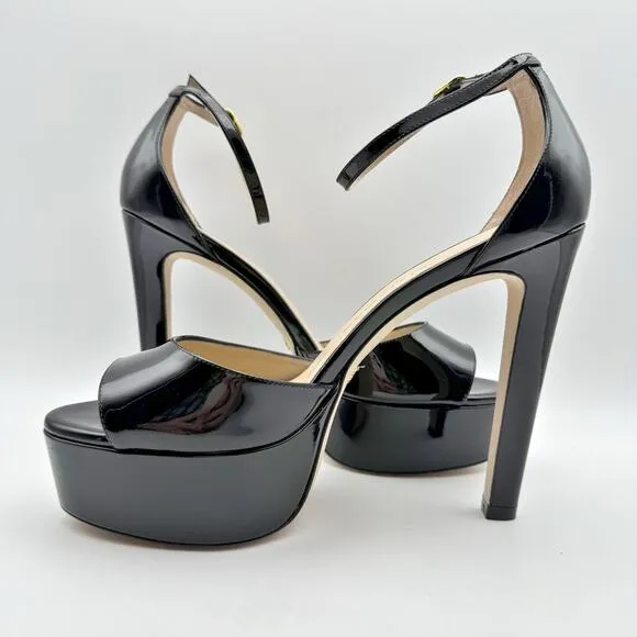 Stuart Weitzman Womens Discopatform Heeled Sandal US 11B Black Patent NIB