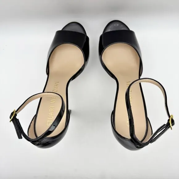 Stuart Weitzman Womens Discopatform Heeled Sandal US 11B Black Patent NIB