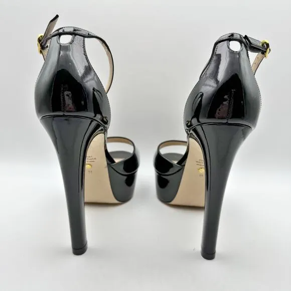 Stuart Weitzman Womens Discopatform Heeled Sandal US 11B Black Patent NIB