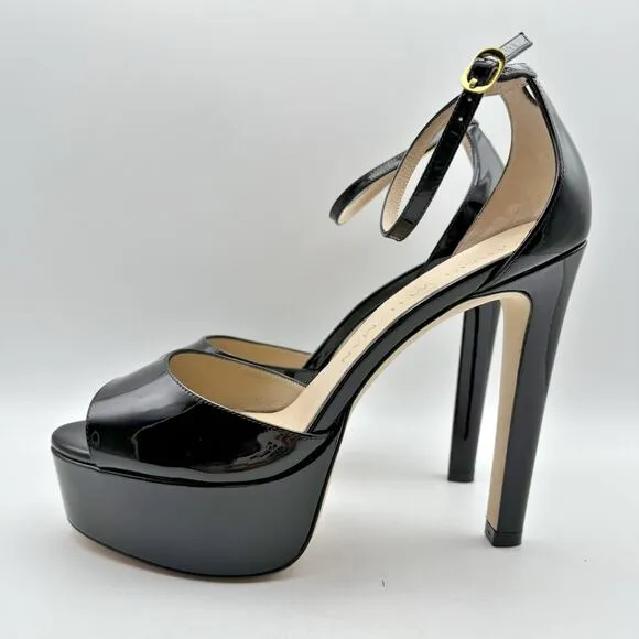 Stuart Weitzman Womens Discopatform Heeled Sandal US 11B Black Patent NIB
