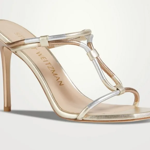 Stuart Weitzman Women's Gold and Silver Heels Size 9.5 New In The Box/Dustbag